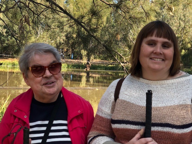 June and K after lunch outside Taronga Western Plains Zoo